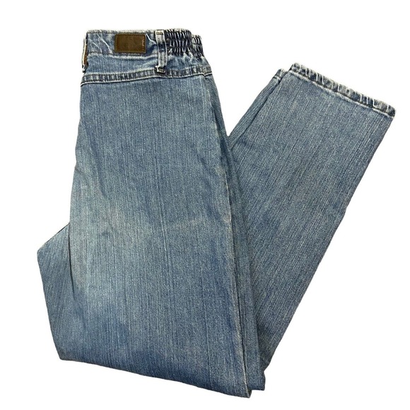 LEE Women Vintage Mom Jeans Size 12 Side Elastic At The Waist High Rise Y2K Blue - Picture 5 of 12